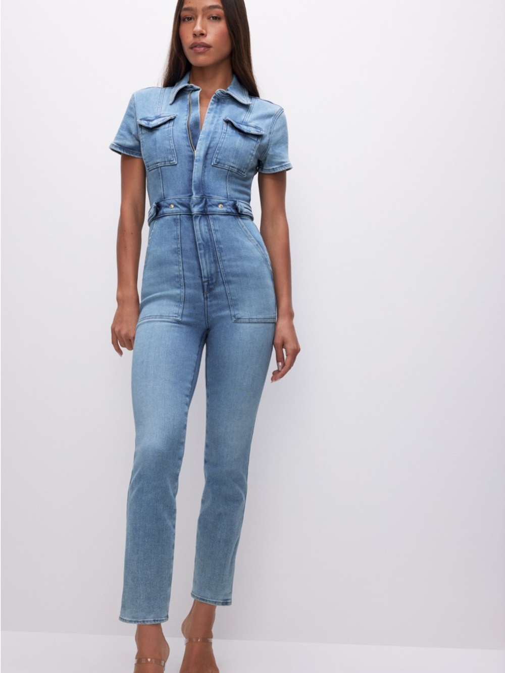NWT - Good American Fit for Success Stretch Jumpsuit, Light Blue Denim